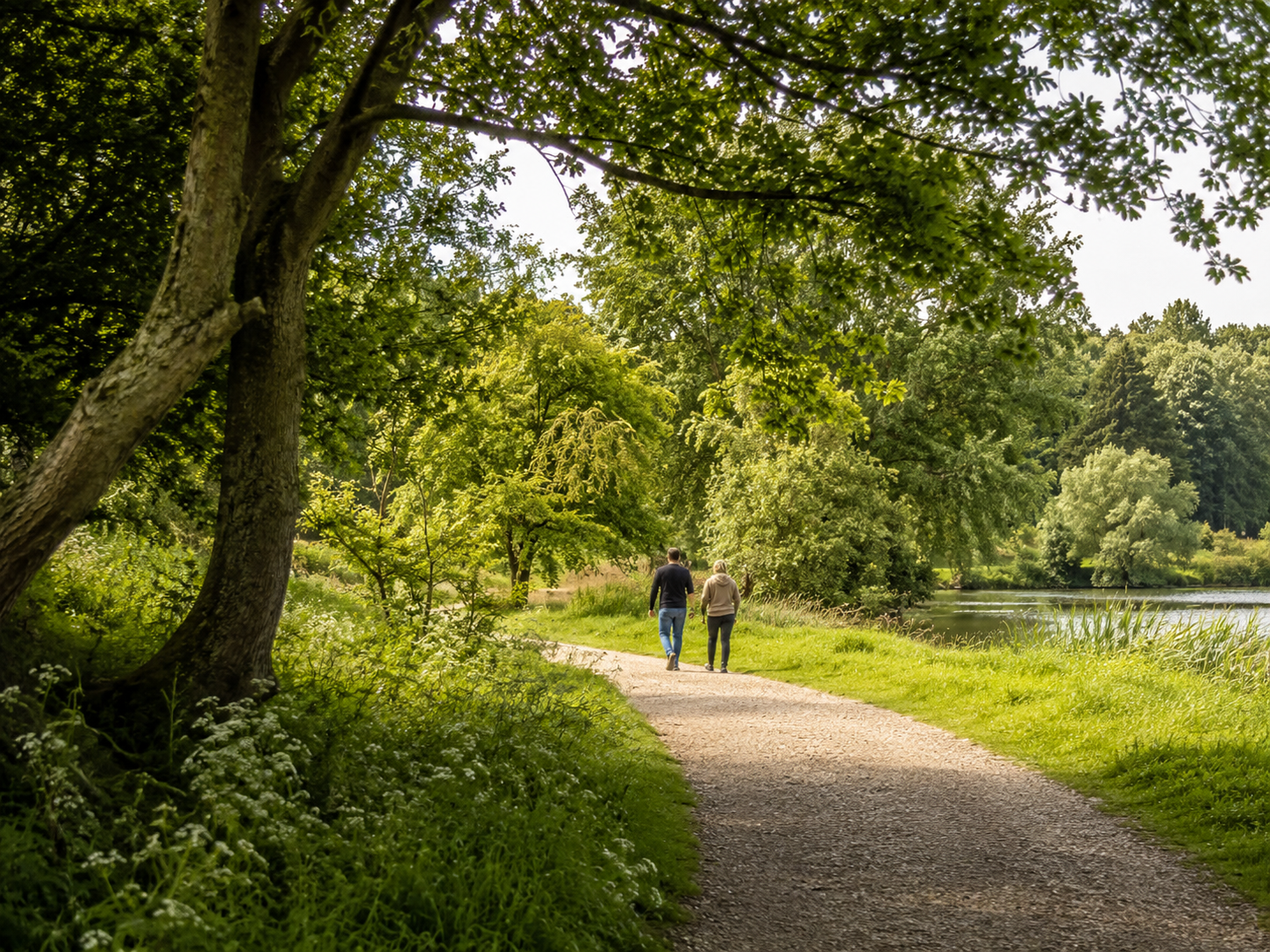 A peaceful community setting with people enjoying everyday life